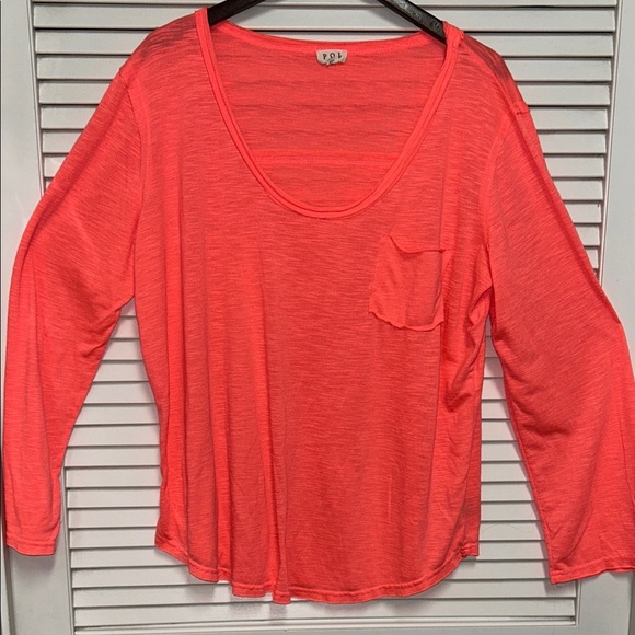 POL Tops - POL neon coral long sleeve top